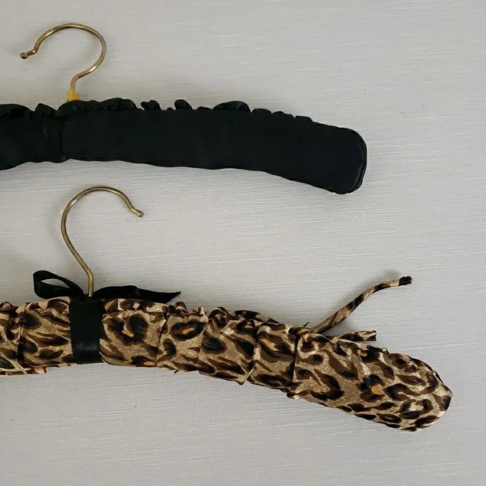 Padded Satin Fabric Covered Clothes Lingerie Hangers Brass Hook Wood Arms VTG